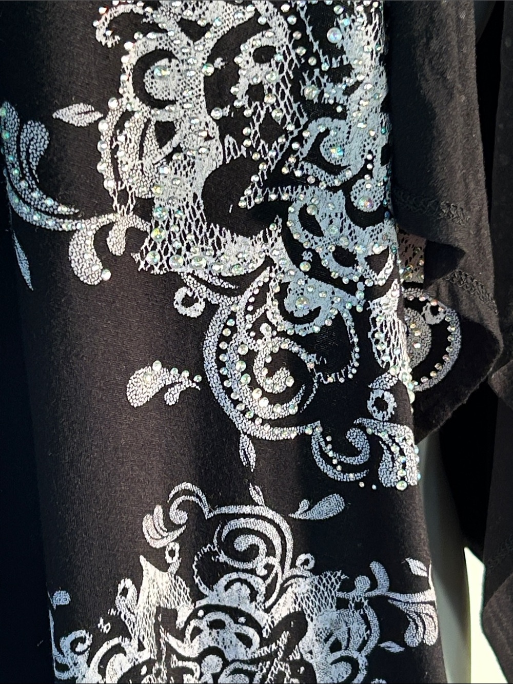 Vocal SZM Black & Silver Floral Rhinestone Cardigan Whimsigoth Fairy Grunge Y2K - Picture 7 of 9